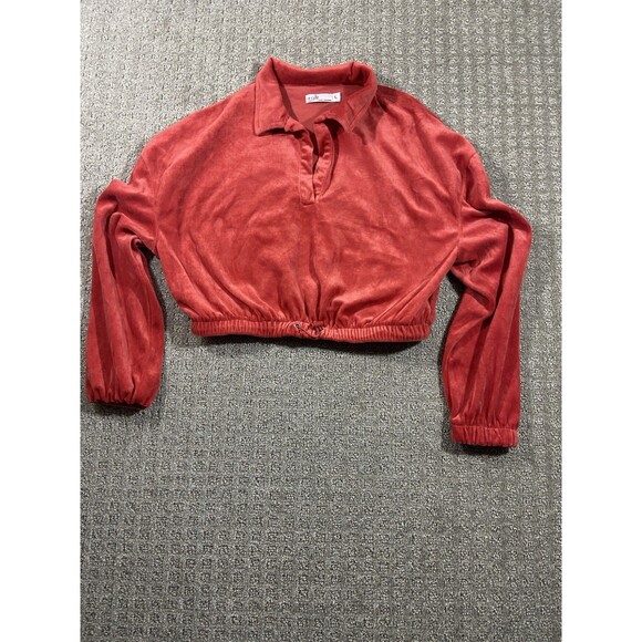 Zoe and Phoebee Track Suit  Womens Large Rust Velour 2 Pc Crop Sweatsuit Set - Picture 4 of 16